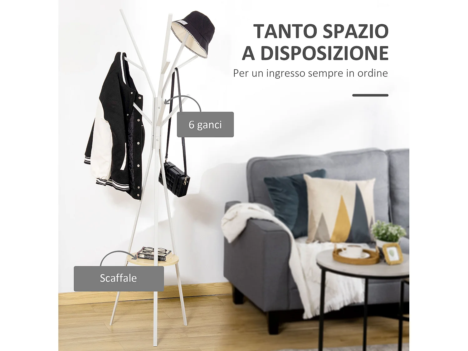 Appendiabiti attaccapanni da terra verticale in metallo bianco