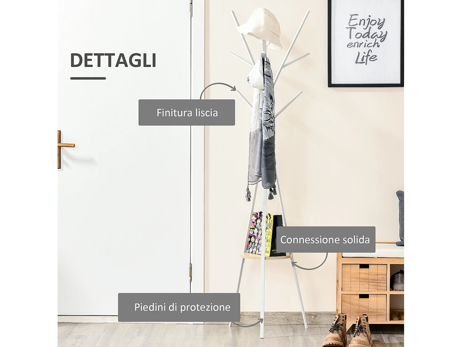 Appendiabiti attaccapanni da terra verticale in metallo bianco