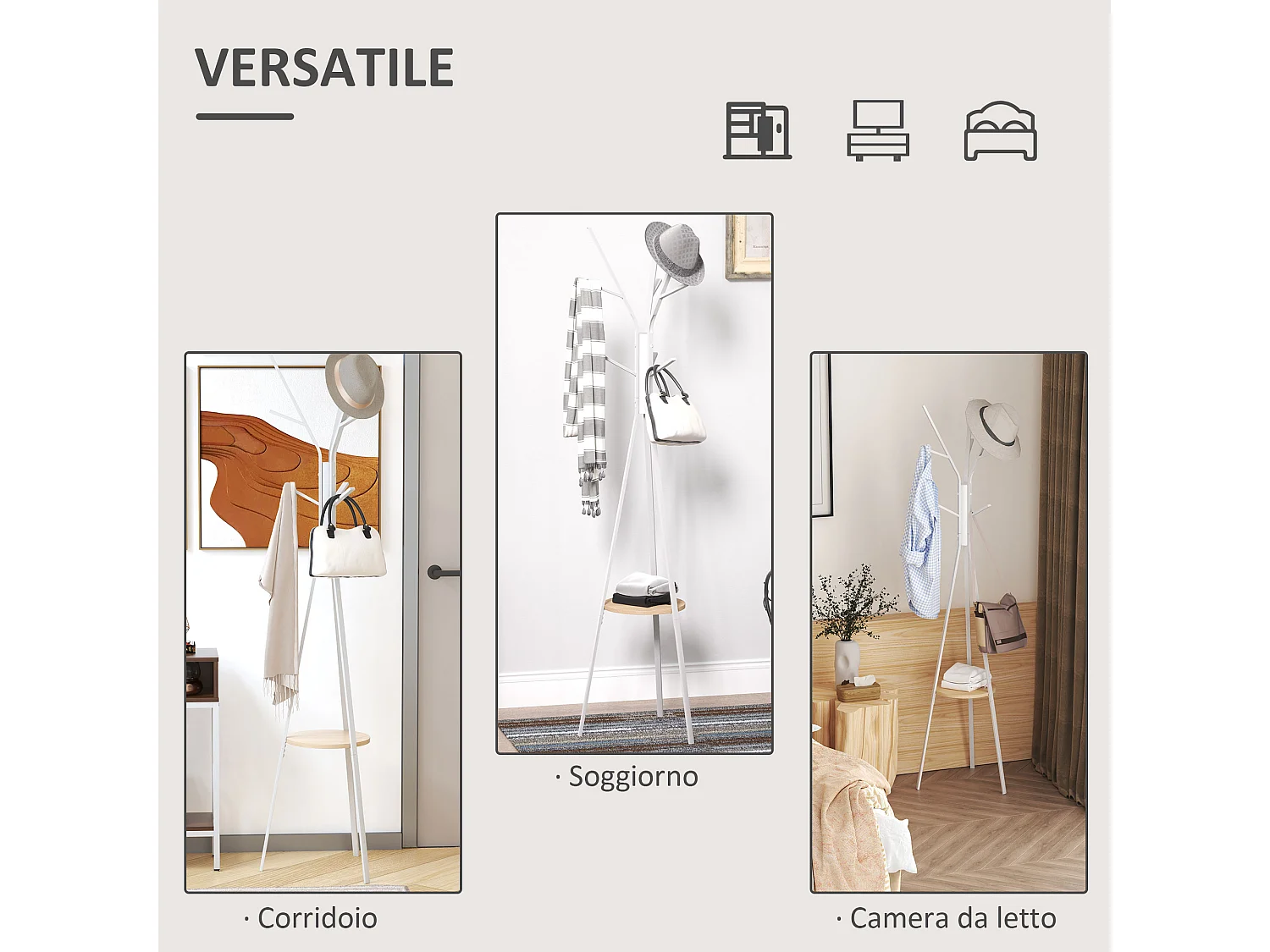 Appendiabiti attaccapanni da terra verticale in metallo bianco