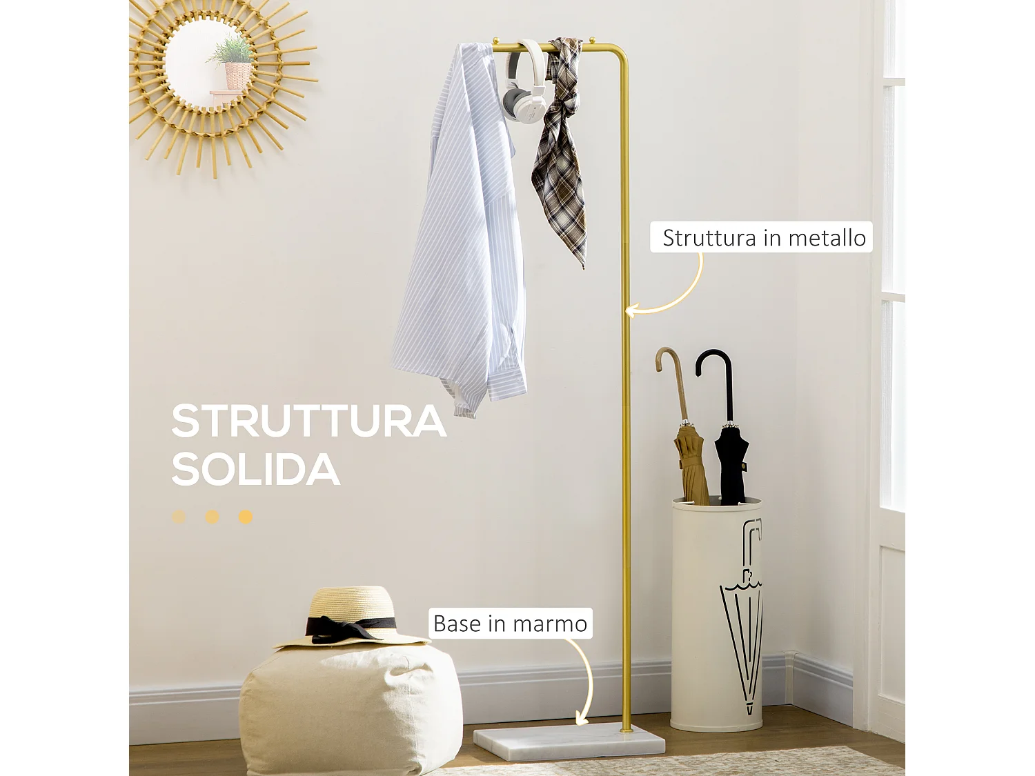 Appendiabiti in marmo e metallo per ingresso e soggiorno