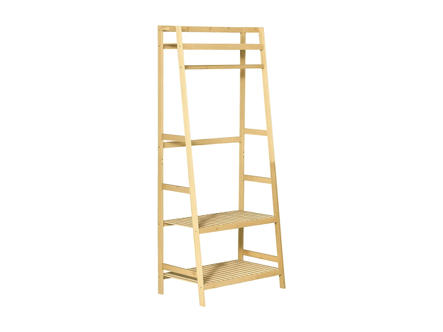Appendiabiti da terra in legno di bambù con ripiani 70x42x164cm