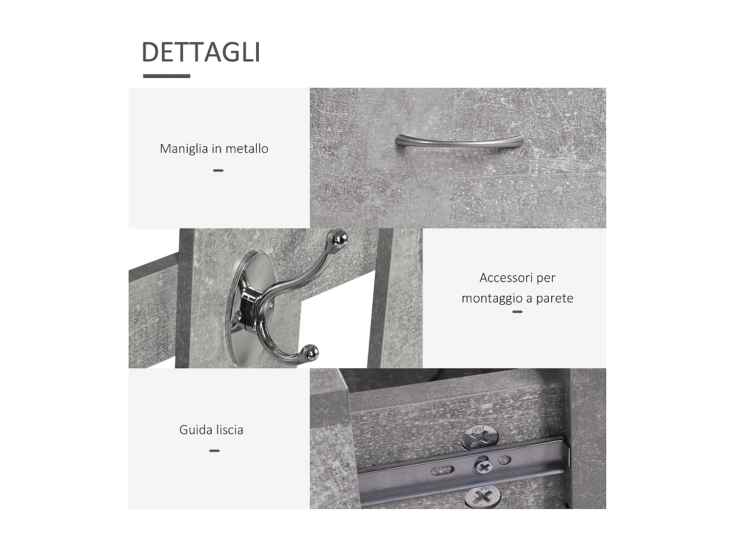 Appendiabiti con scarpiera e specchio con cassetto grigio