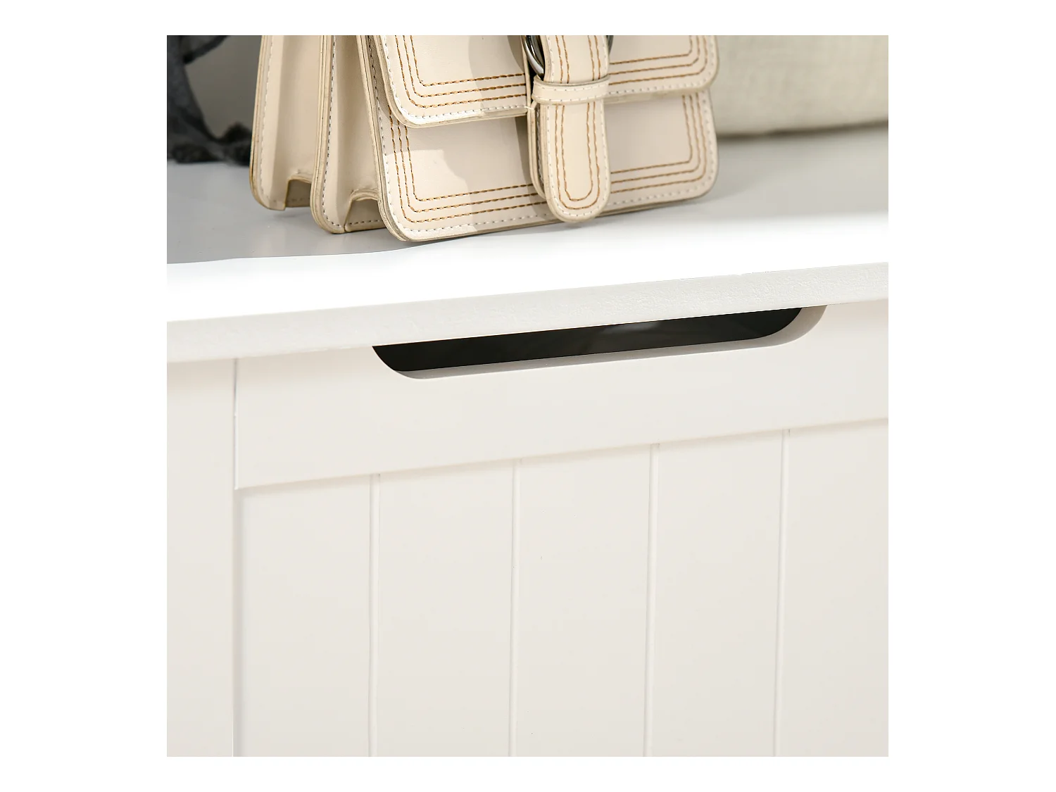 Appendiabiti con panca contenitore in legno bianco