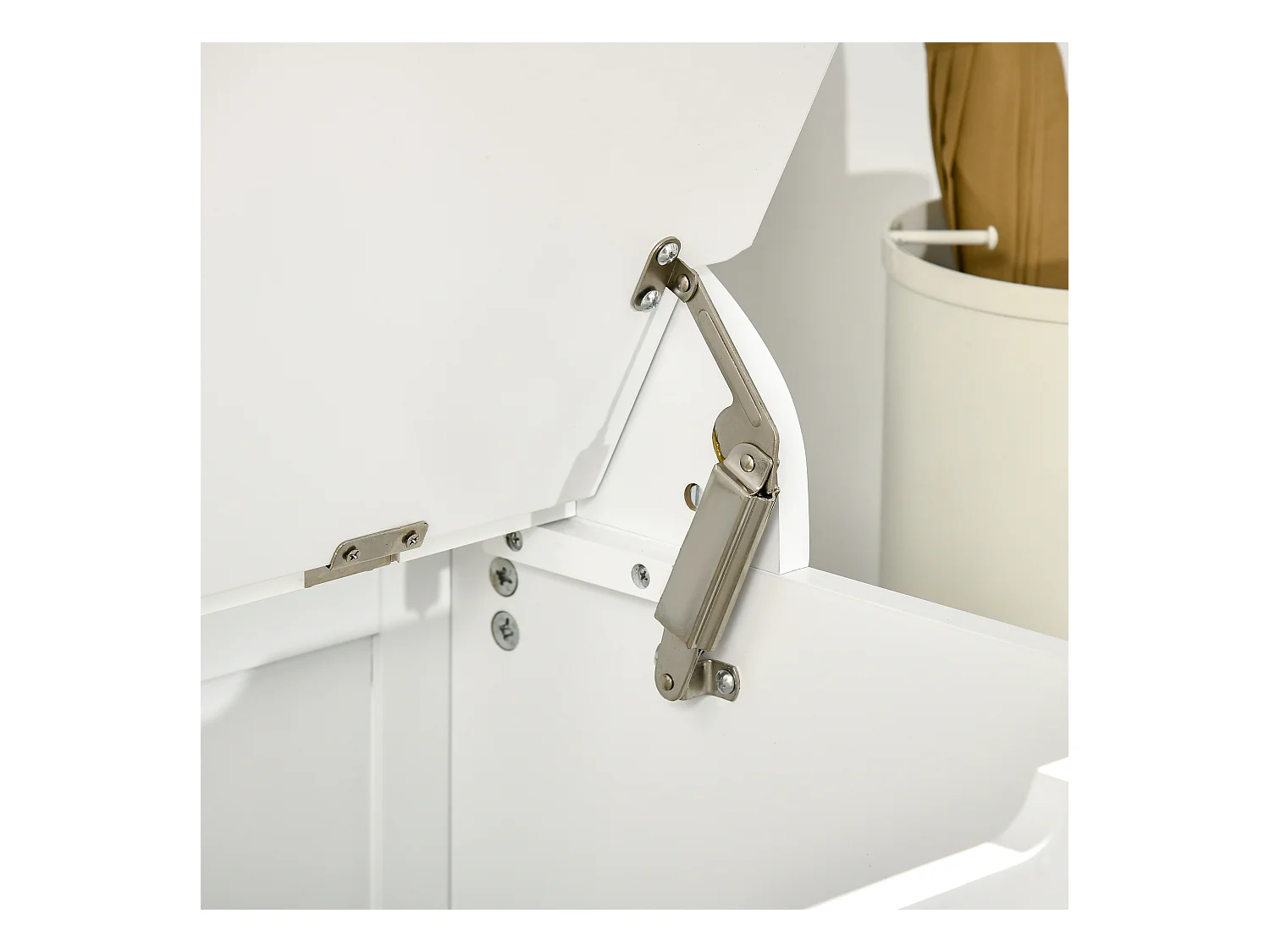 Appendiabiti con panca contenitore in legno bianco