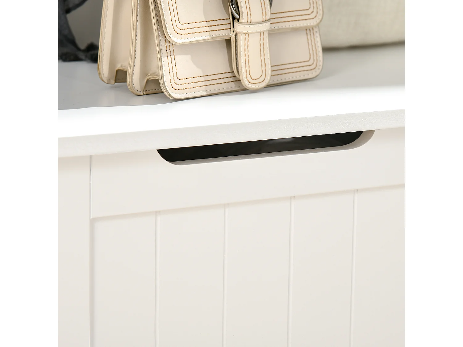 Appendiabiti con panca contenitore in legno bianco