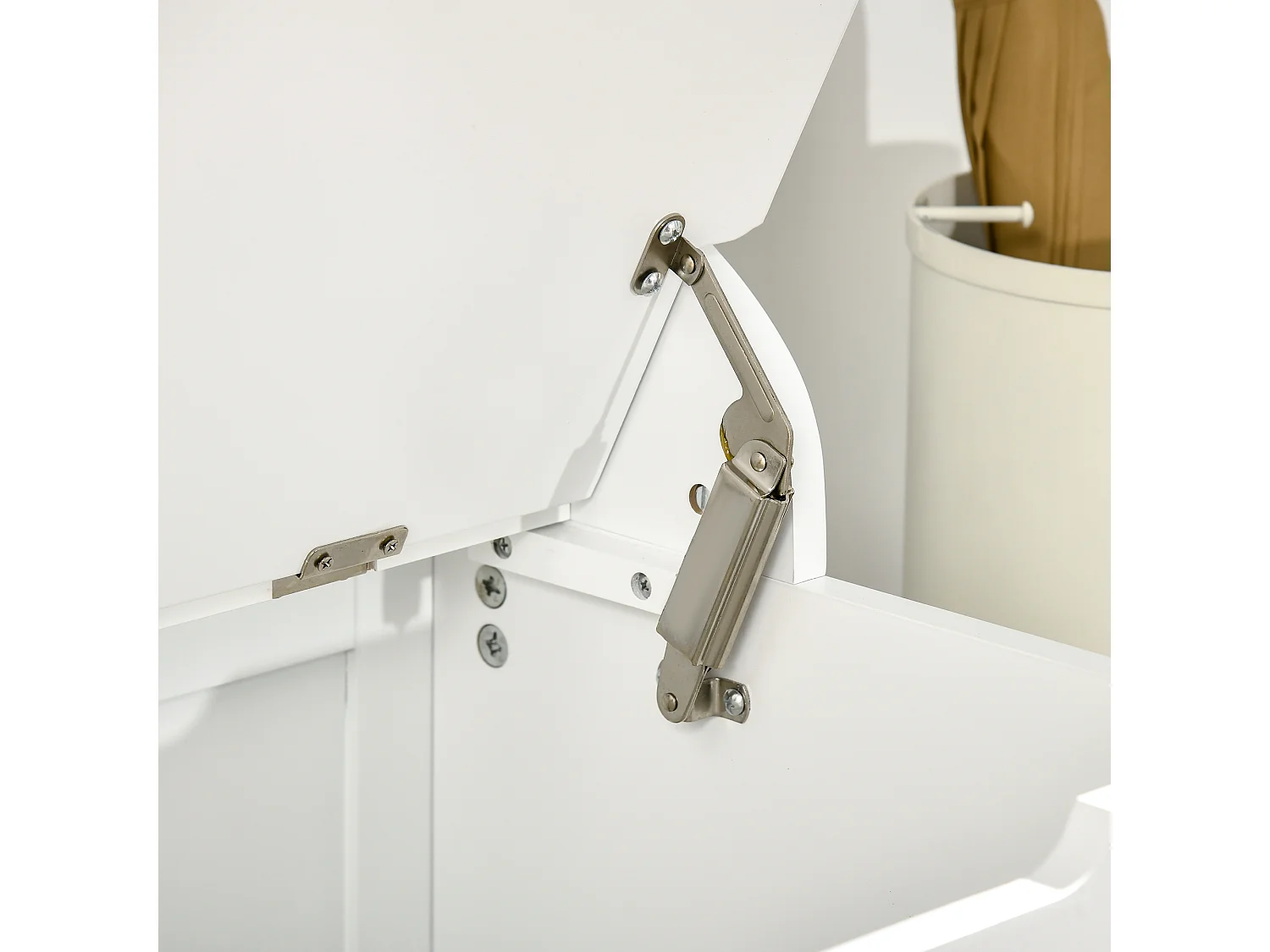 Appendiabiti con panca contenitore in legno bianco