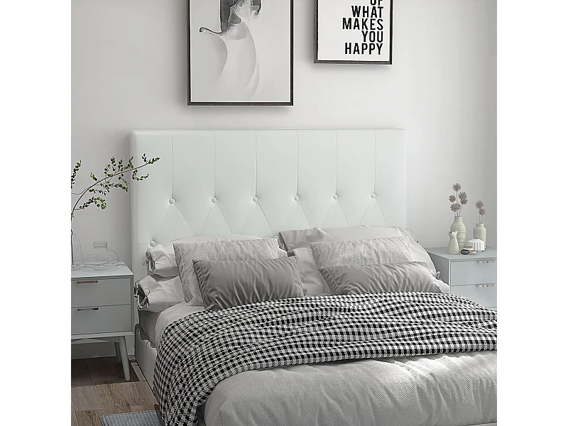 Testiera letto matrimoniale imbottita con design a bottoni bianco