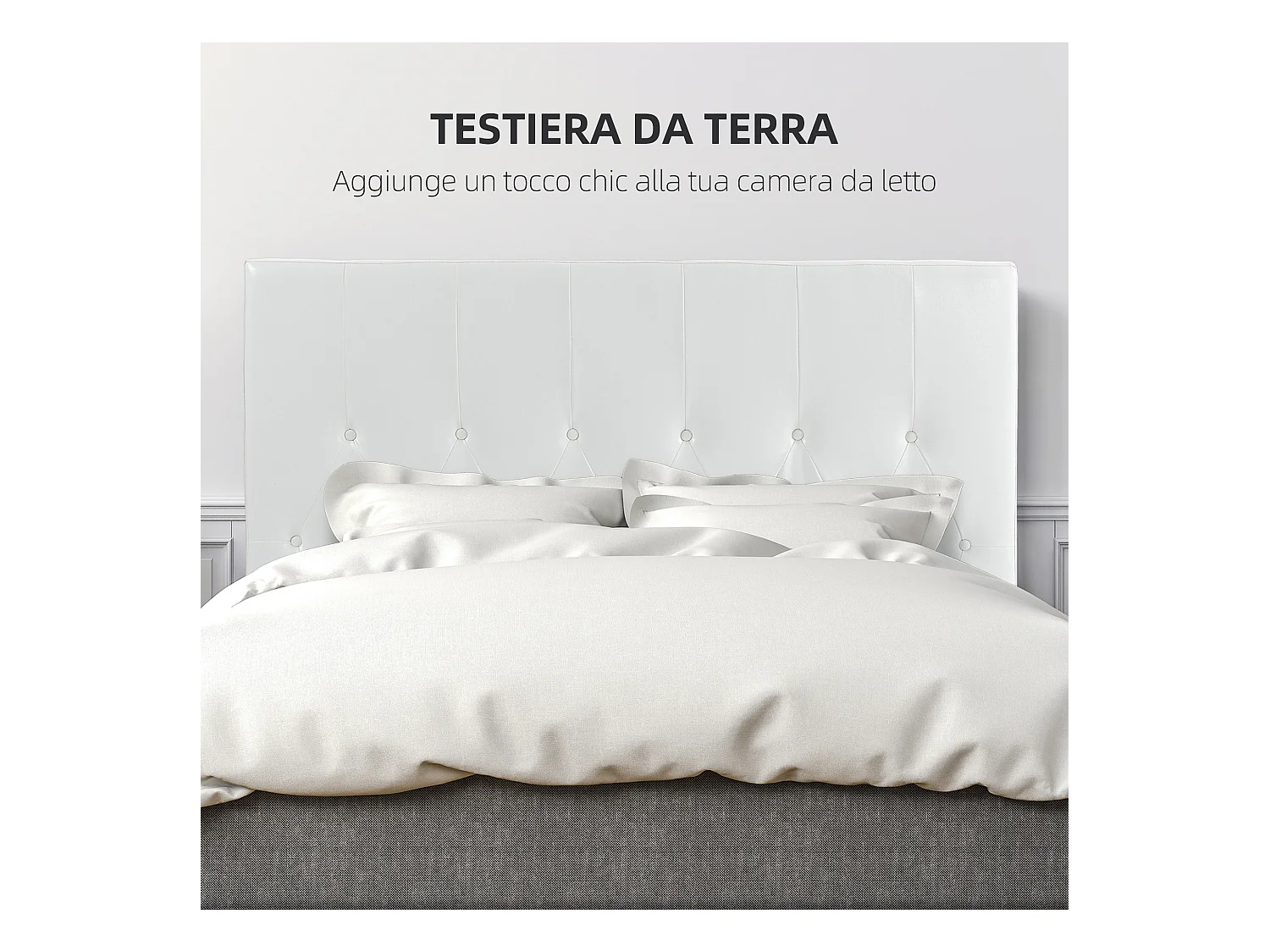 Testiera letto matrimoniale imbottita con design a bottoni bianco