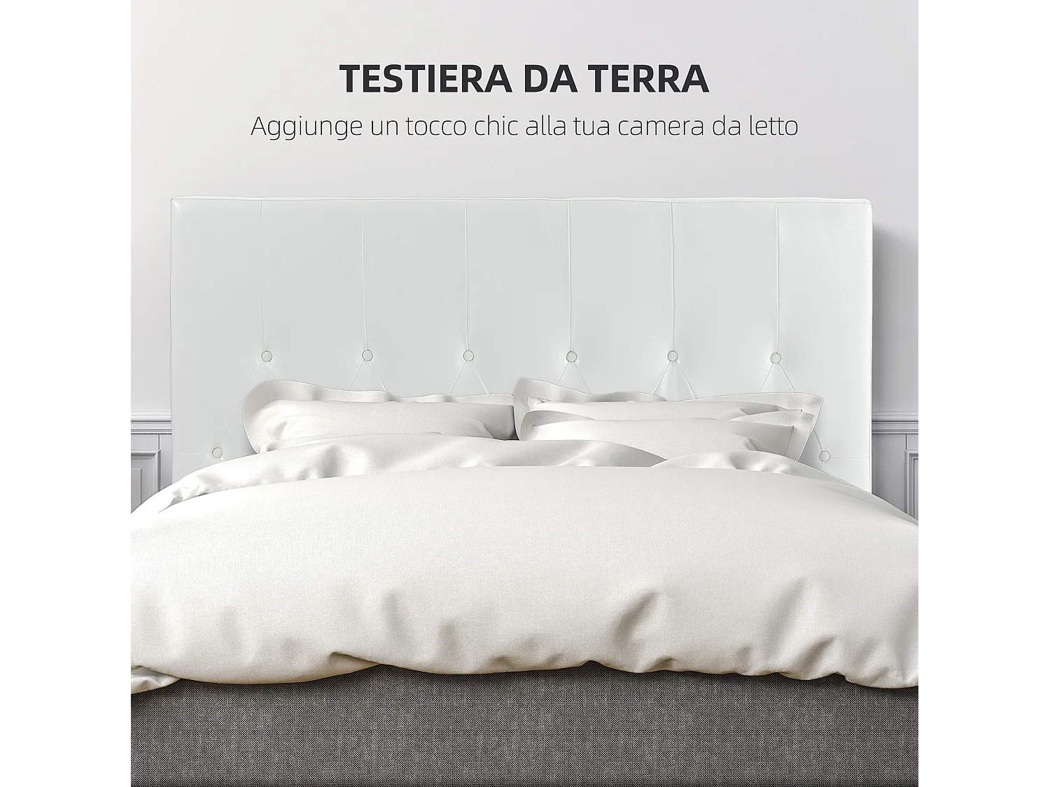 Testiera letto matrimoniale imbottita con design a bottoni bianco