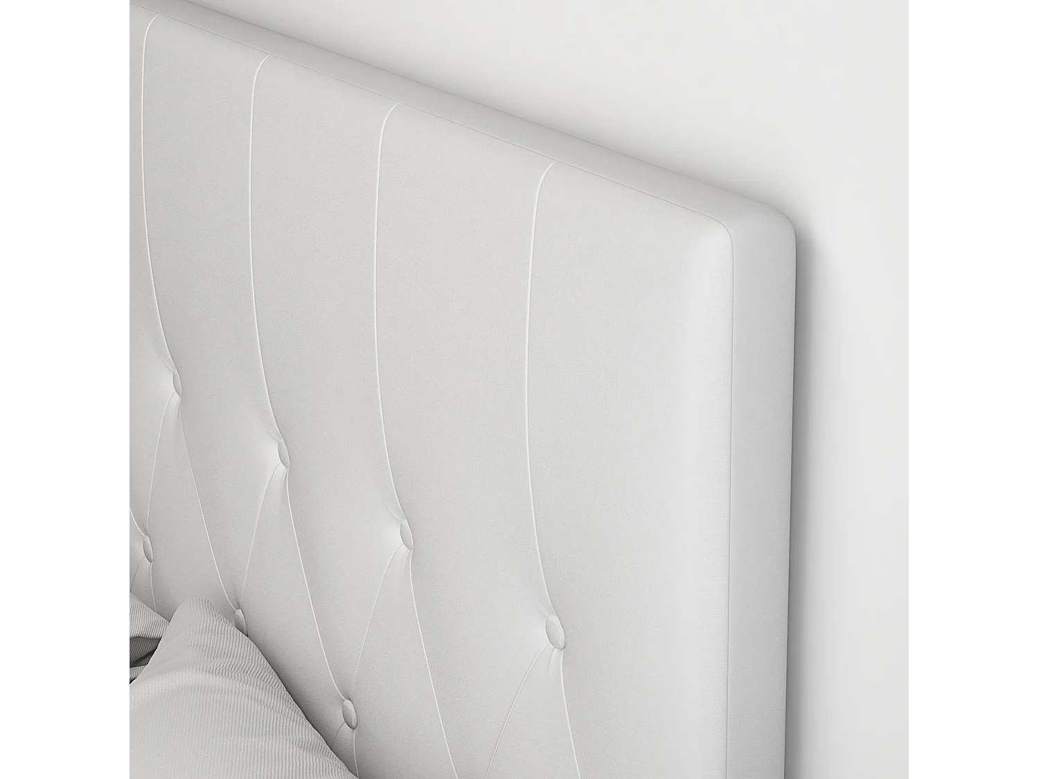 Testiera letto matrimoniale imbottita con design a bottoni bianco
