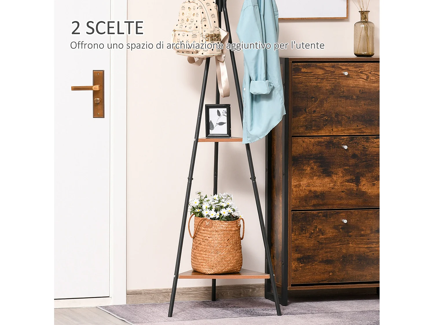 Appendiabiti ad albero con 2 ripiani portata fino a 50 kg