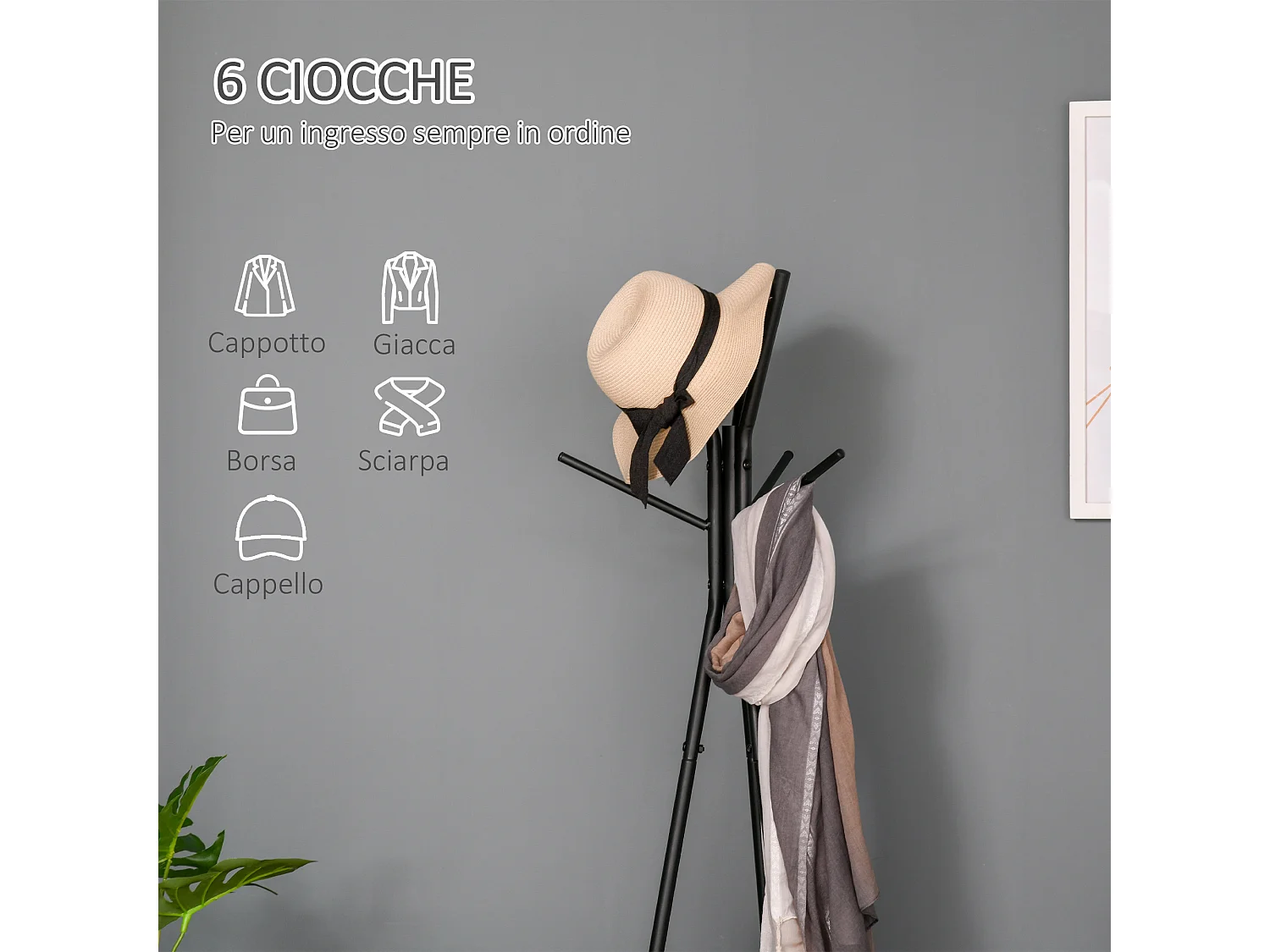 Appendiabiti ad albero con 2 ripiani portata fino a 50 kg