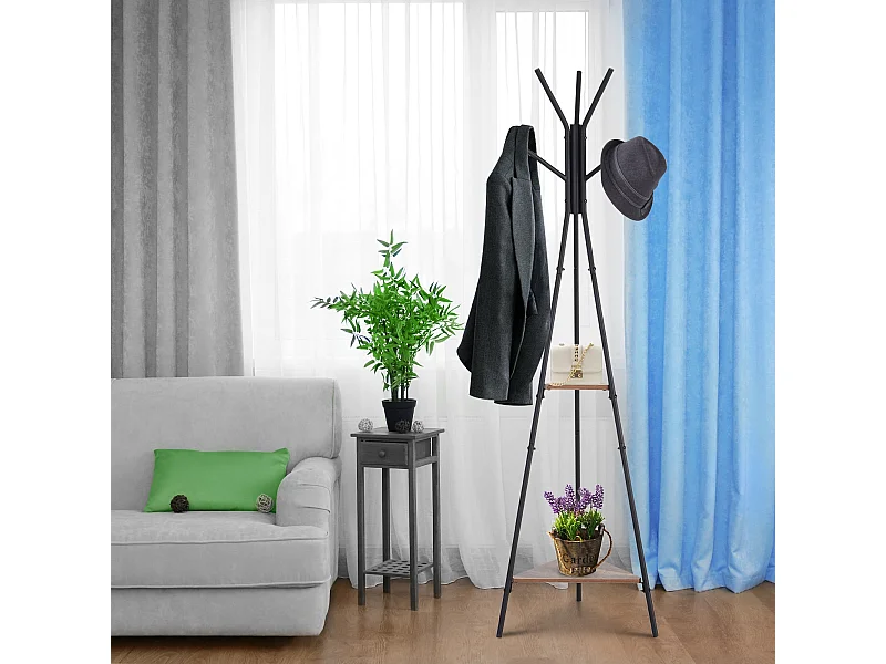 Appendiabiti ad albero con 2 ripiani portata fino a 50 kg