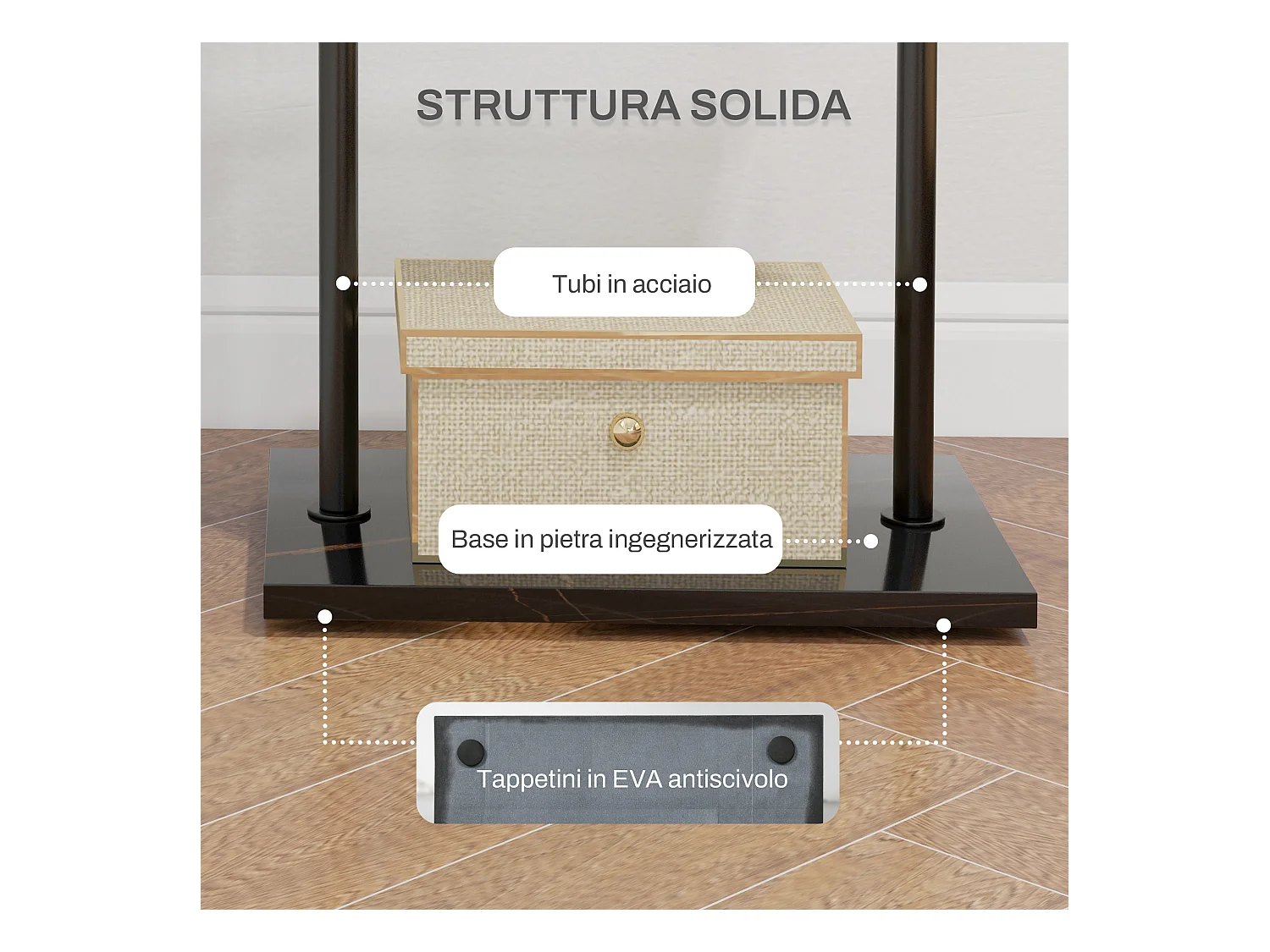 Appendiabiti da terra con 3 ganci barra e ripiano inferiore nero