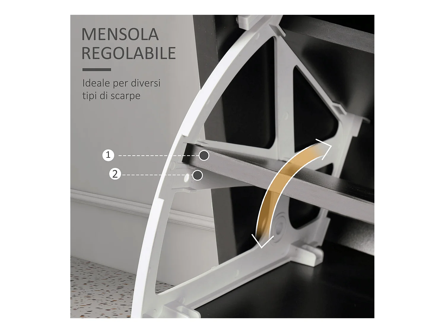 Mobile da ingresso appendiabiti con scarpiera mensole e specchio nero