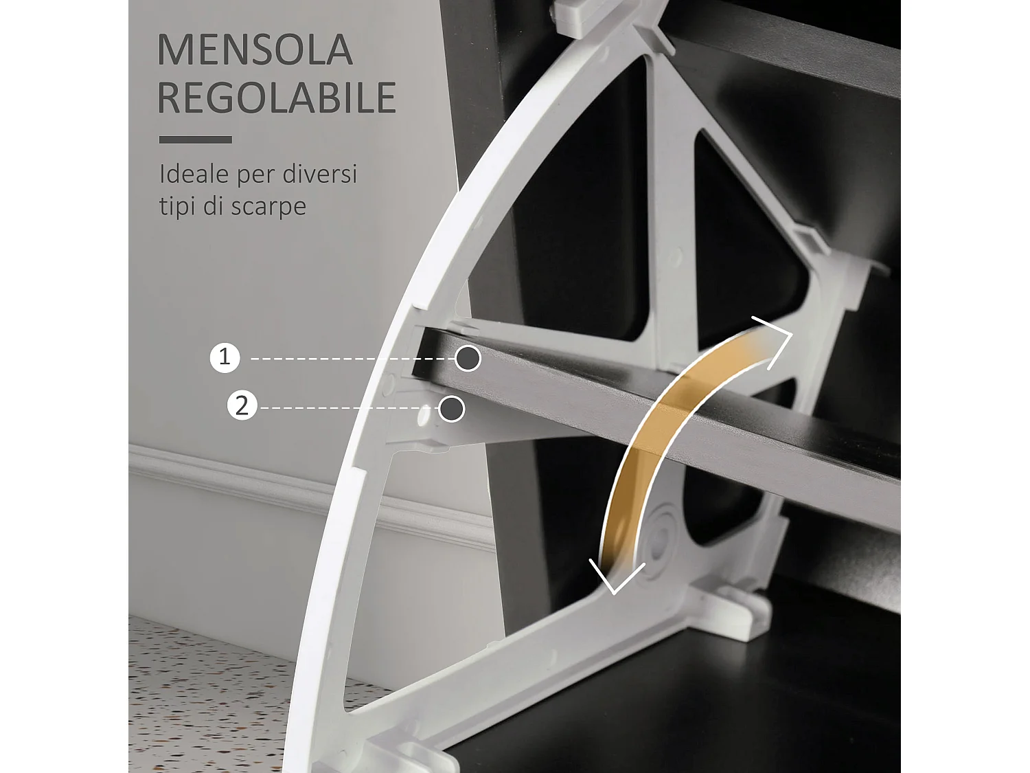 Mobile da ingresso appendiabiti con scarpiera mensole e specchio nero