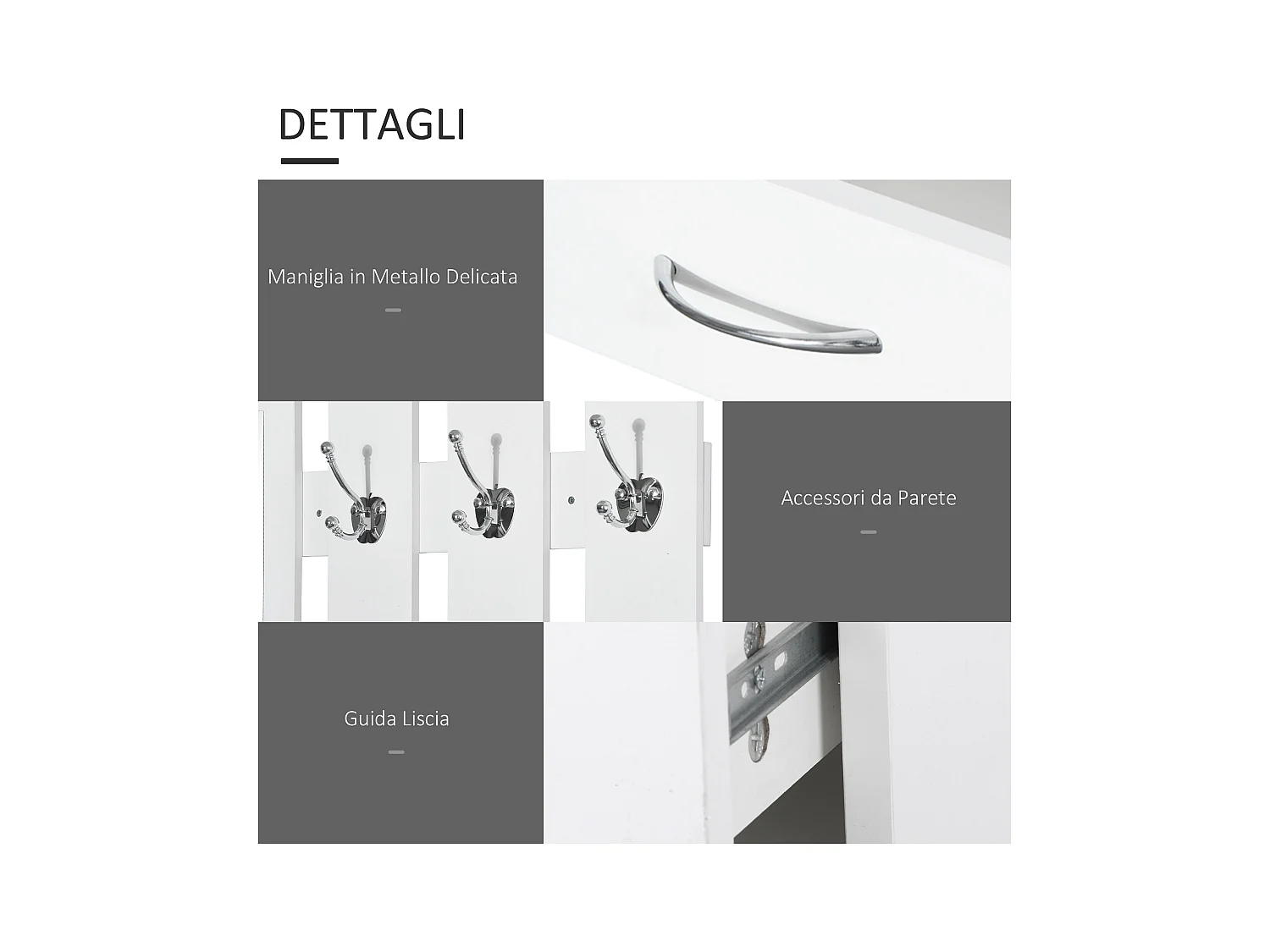 Mobile da ingresso appendiabiti a muro con specchio e scarpiera bianco