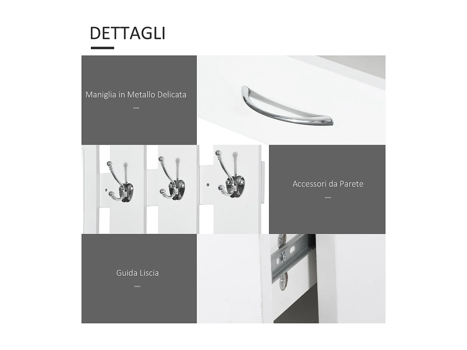 Mobile da ingresso appendiabiti a muro con specchio e scarpiera bianco