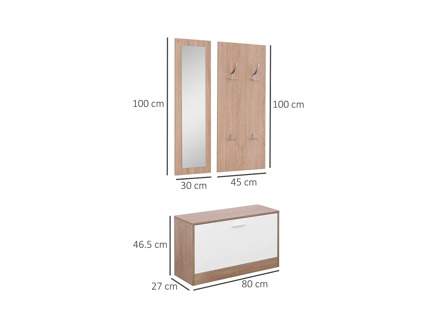 Mobile per ingresso set 3 pezzi 80x27x46.5cm in legno bianco
