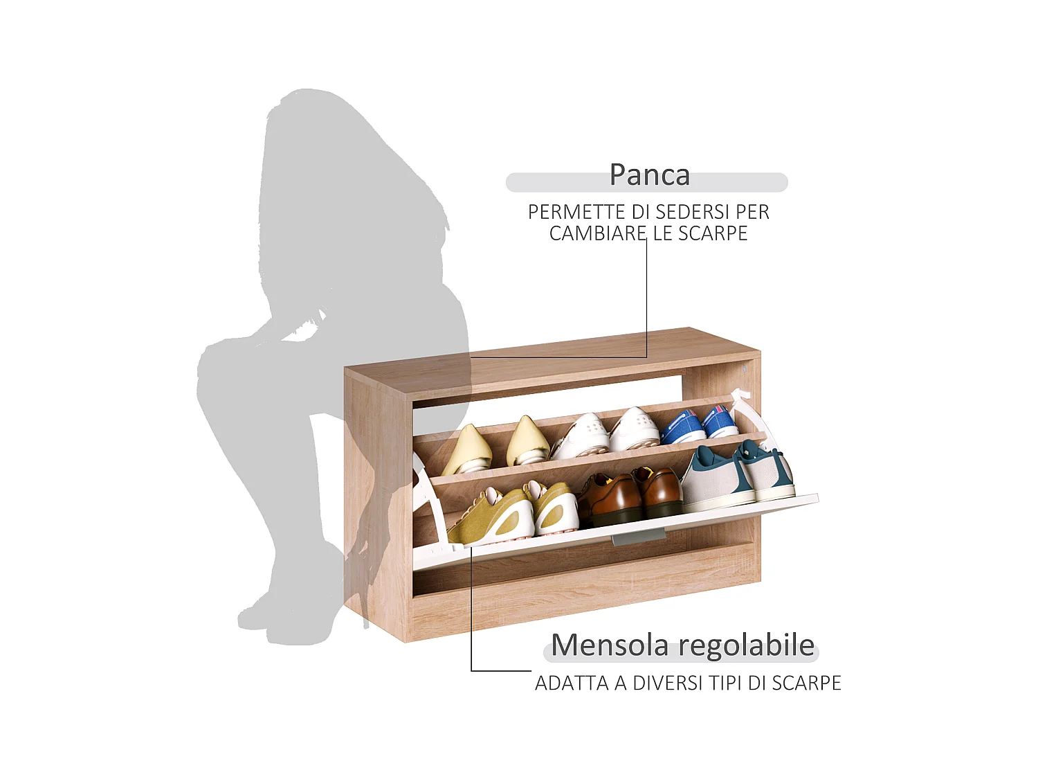 Mobile per ingresso set 3 pezzi 80x27x46.5cm in legno bianco