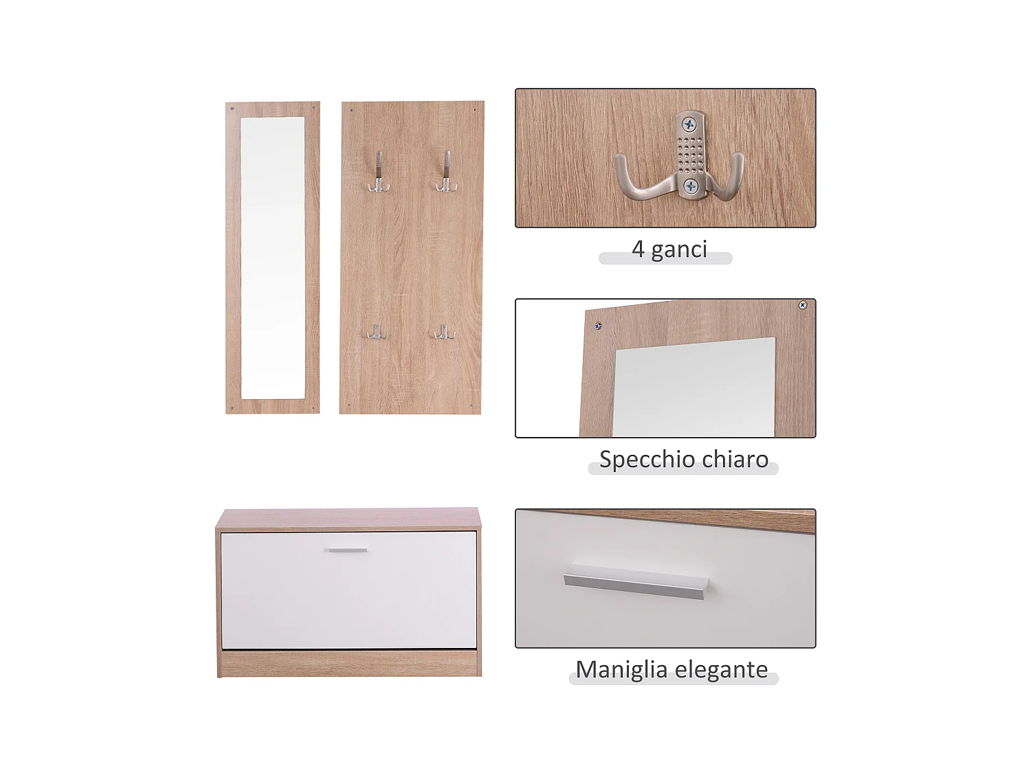 Mobile per ingresso set 3 pezzi 80x27x46.5cm in legno bianco