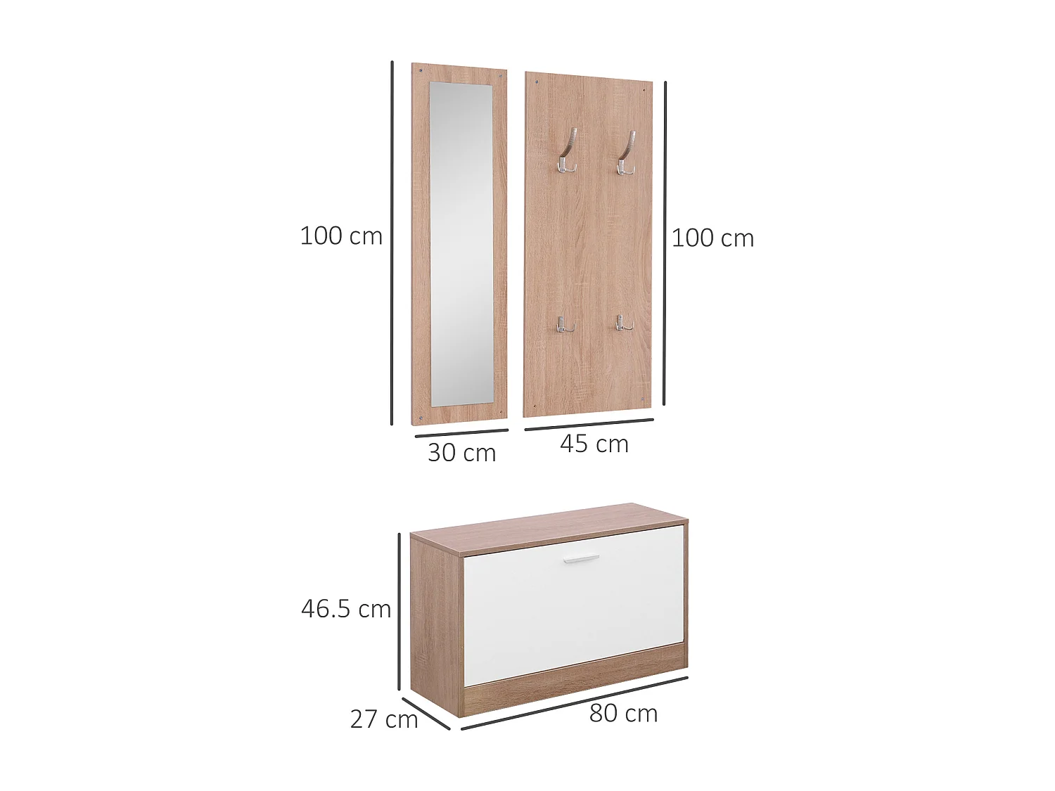 Mobile per ingresso set 3 pezzi 80x27x46.5cm in legno bianco