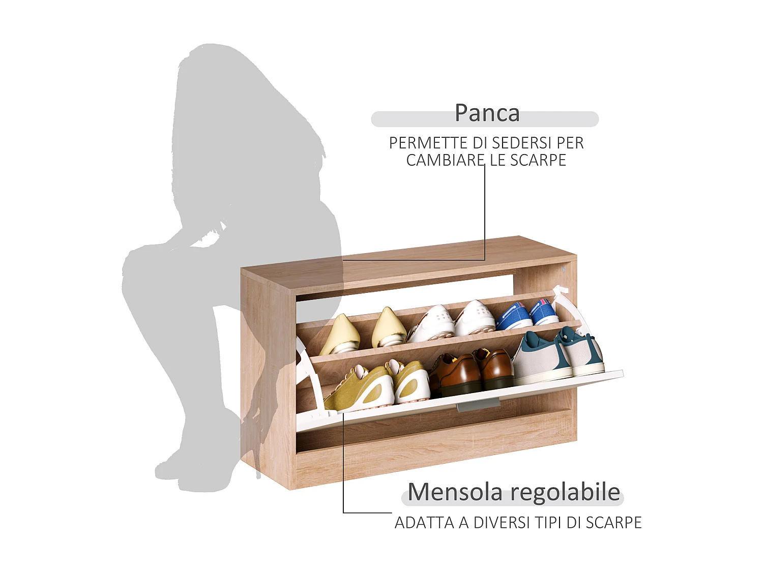 Mobile per ingresso set 3 pezzi 80x27x46.5cm in legno bianco