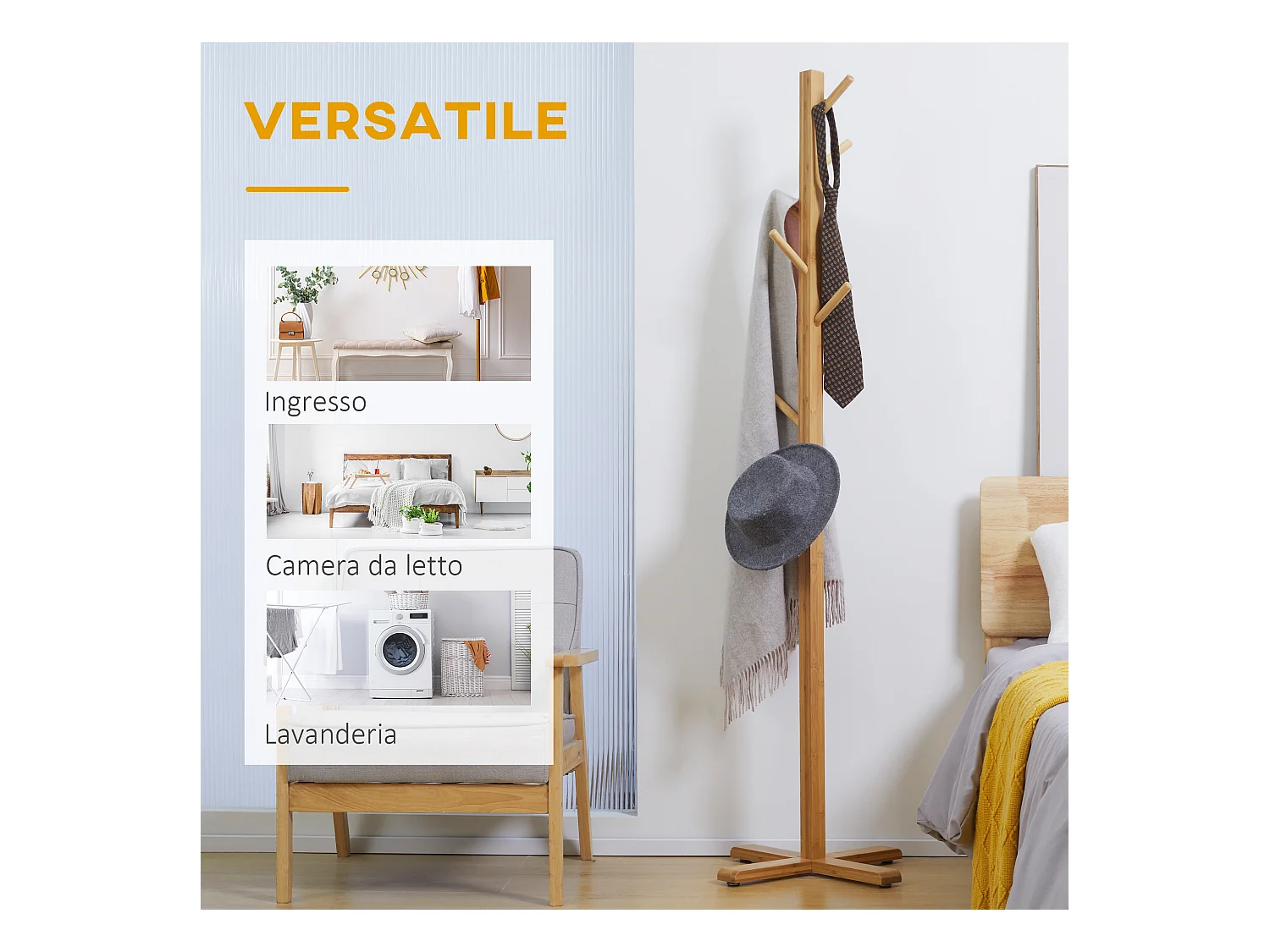 Appendi abiti di bambù 8 ganci base a x 49.5x49.5x 178cm