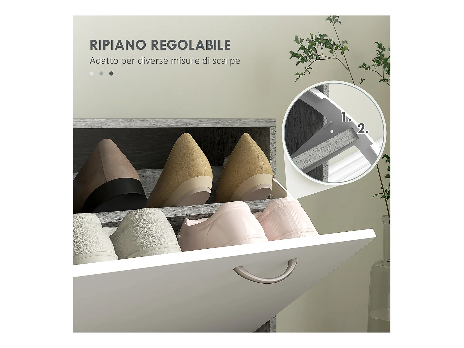 Set mobile da ingresso con appendiabiti scarpiera e specchio grigio