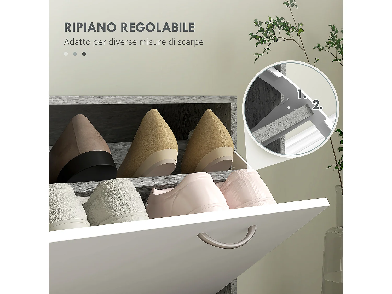 Set mobile da ingresso con appendiabiti scarpiera e specchio grigio