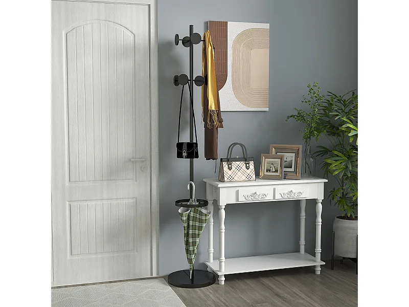 Appendiabiti da terra portaombrelli e 8 ganci ø34x177cm nero