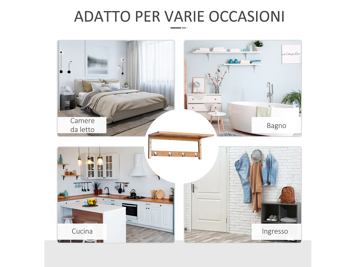 Appendiabiti con mensola e ripiano in bambù colore legno