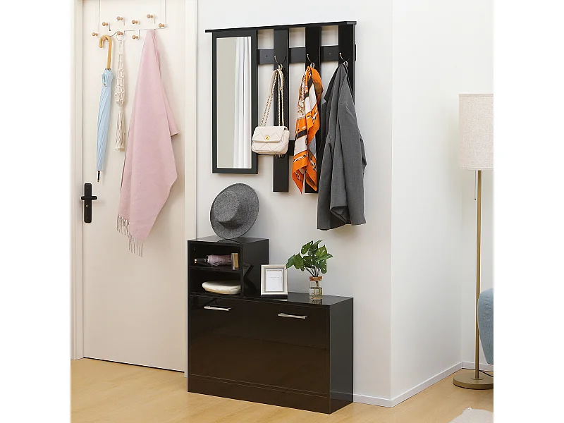 Set appendi abiti da ingresso con specchio e scarpiera