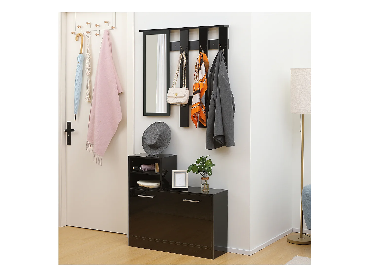 Set appendi abiti da ingresso con specchio e scarpiera