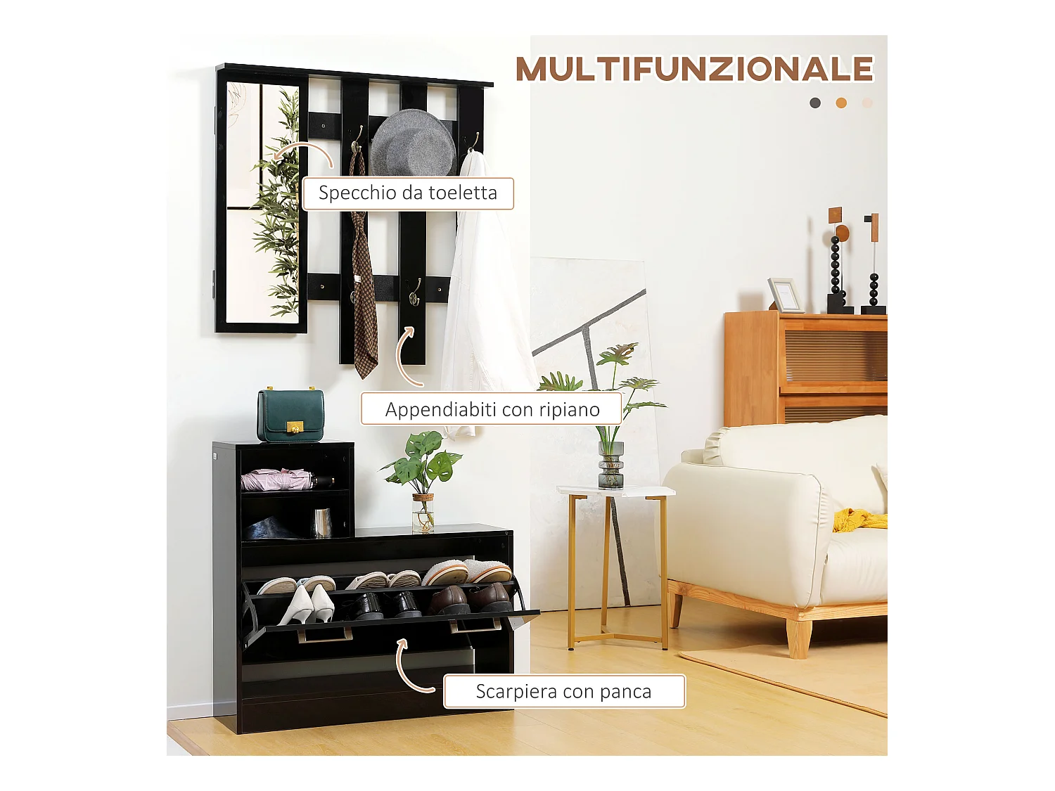 Set appendi abiti da ingresso con specchio e scarpiera