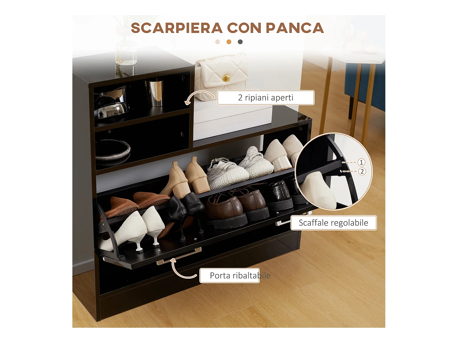 Set appendi abiti da ingresso con specchio e scarpiera