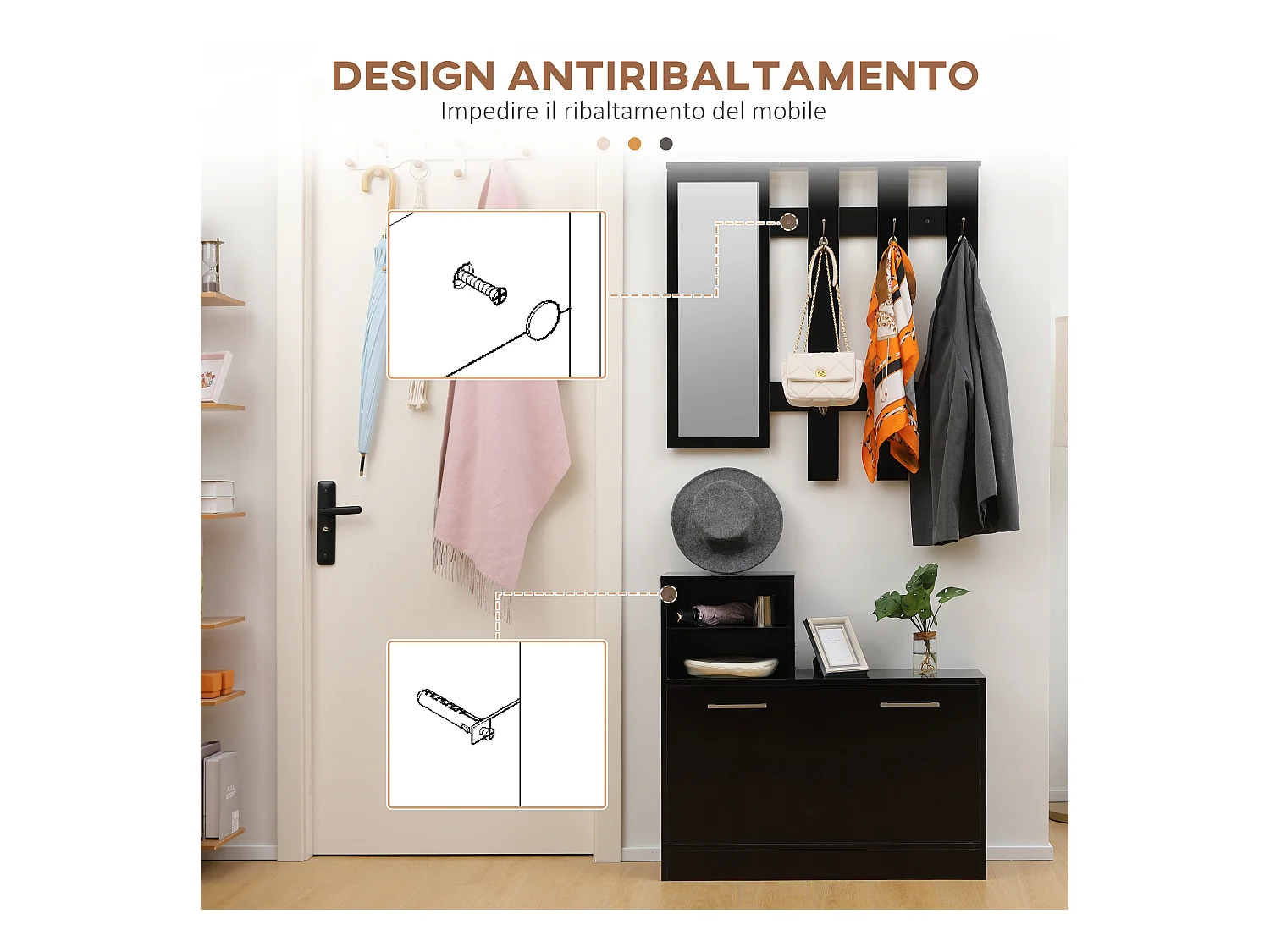 Set appendi abiti da ingresso con specchio e scarpiera