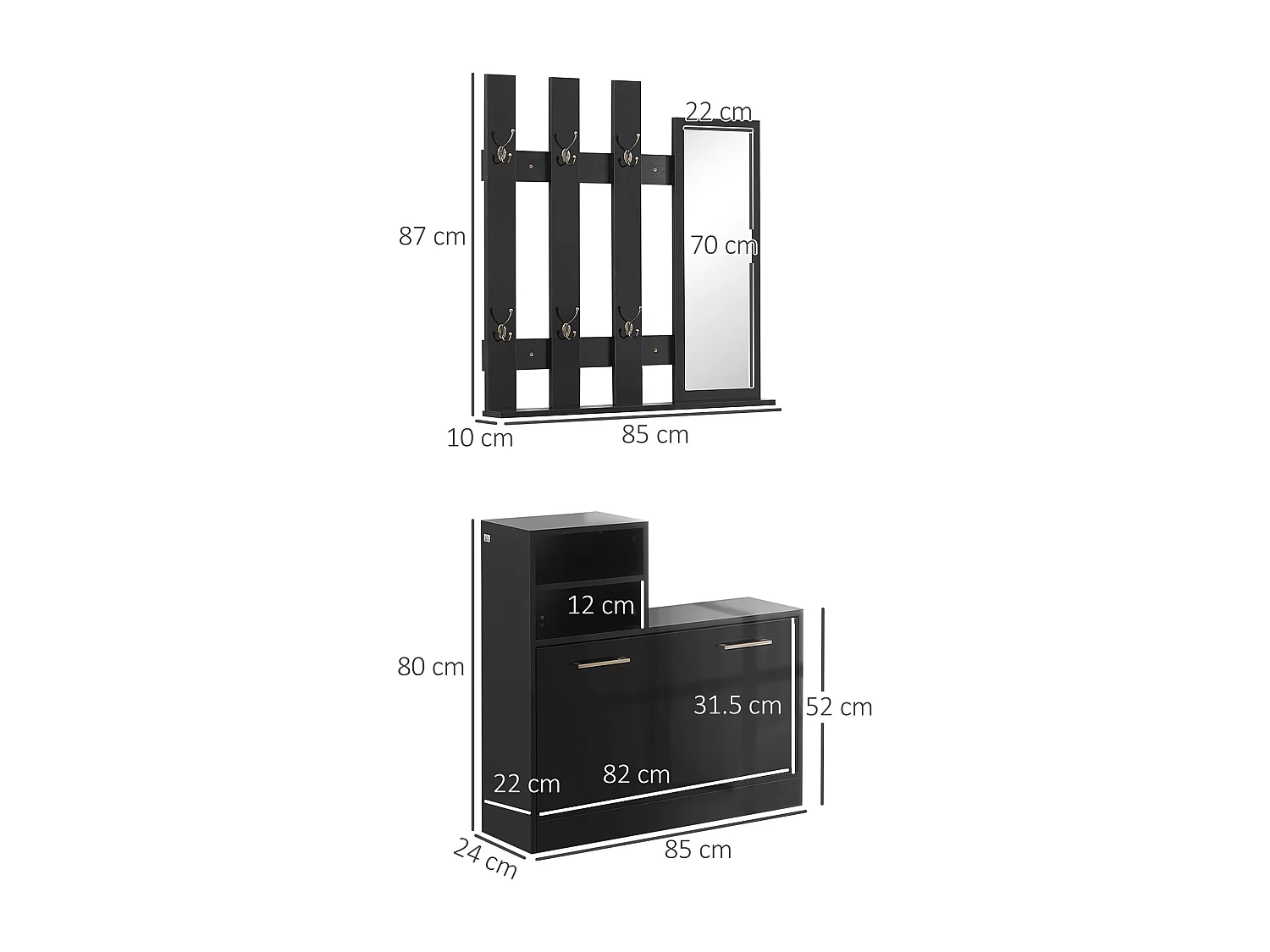 Set appendi abiti da ingresso con specchio e scarpiera
