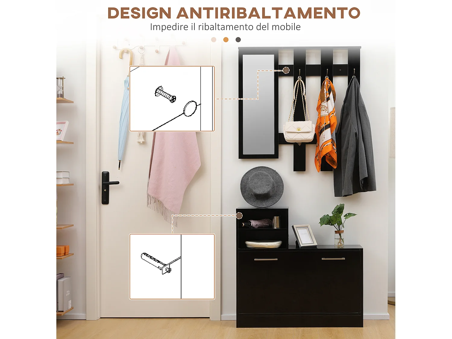 Set appendi abiti da ingresso con specchio e scarpiera