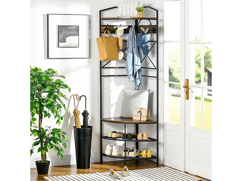 Albero appendiabiti da terra angolare con panca e scarpiera