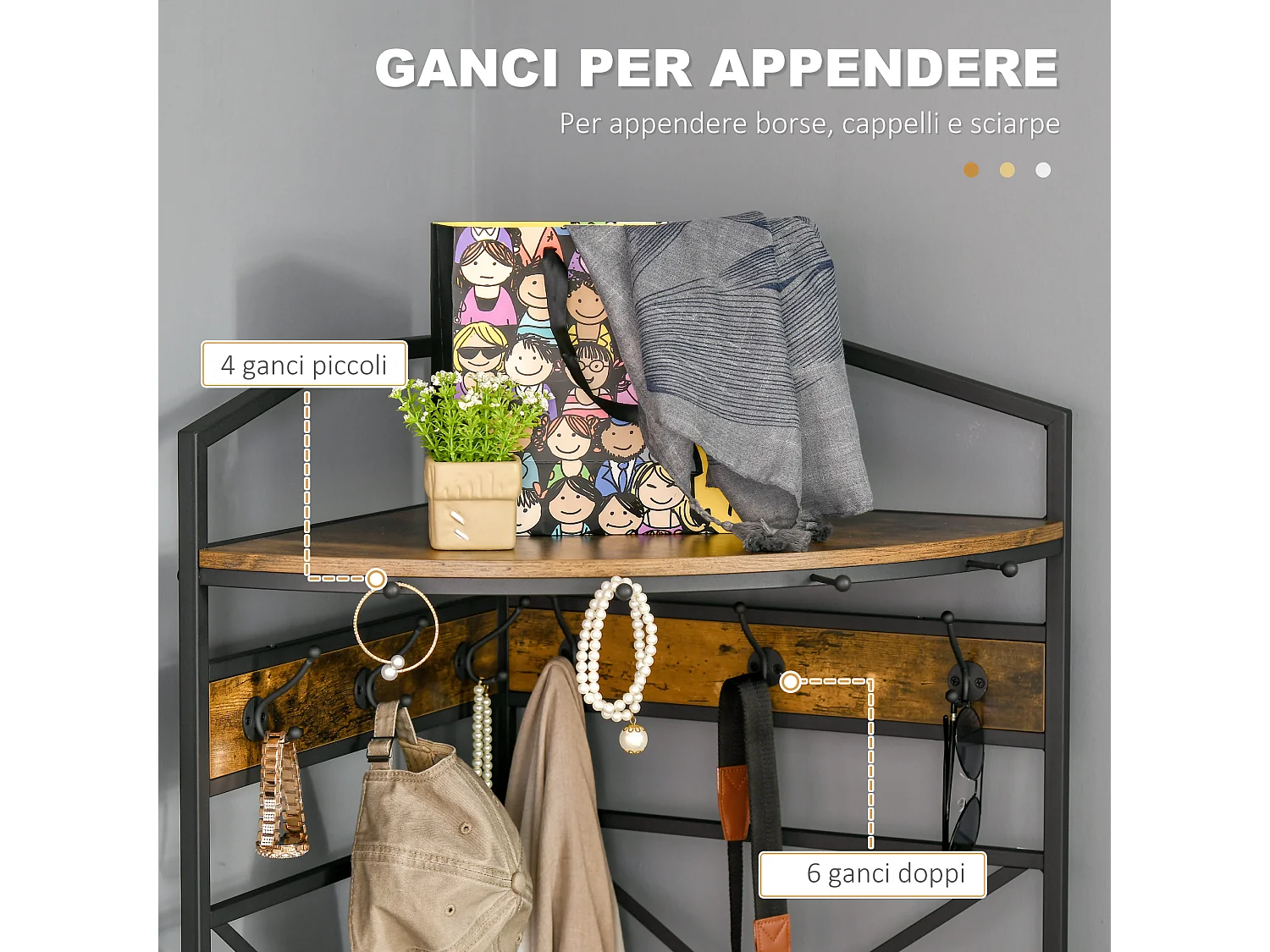 Albero appendiabiti da terra angolare con panca e scarpiera