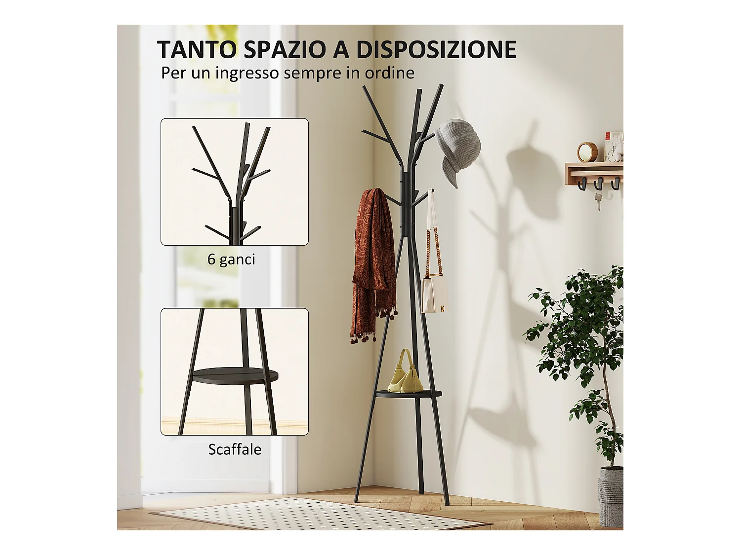 Appendiabiti attaccapanni da terra verticale moderno in metallo nero