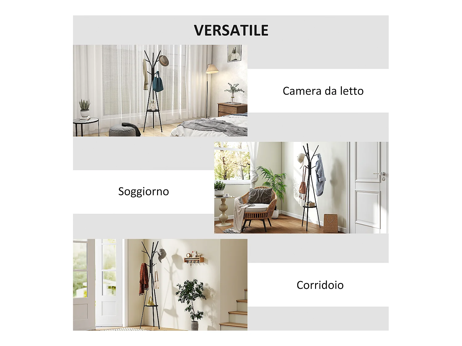 Appendiabiti attaccapanni da terra verticale moderno in metallo nero