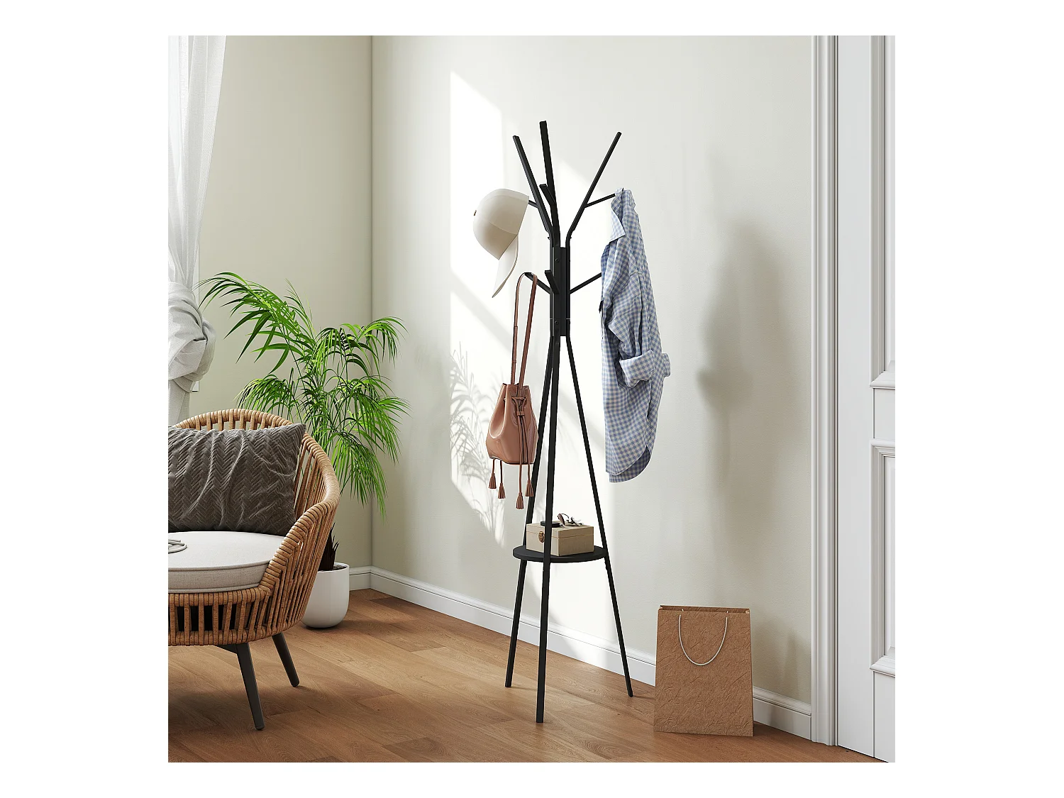 Appendiabiti attaccapanni da terra verticale moderno in metallo nero