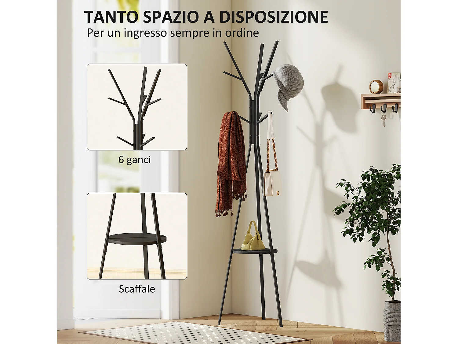 Appendiabiti attaccapanni da terra verticale moderno in metallo nero