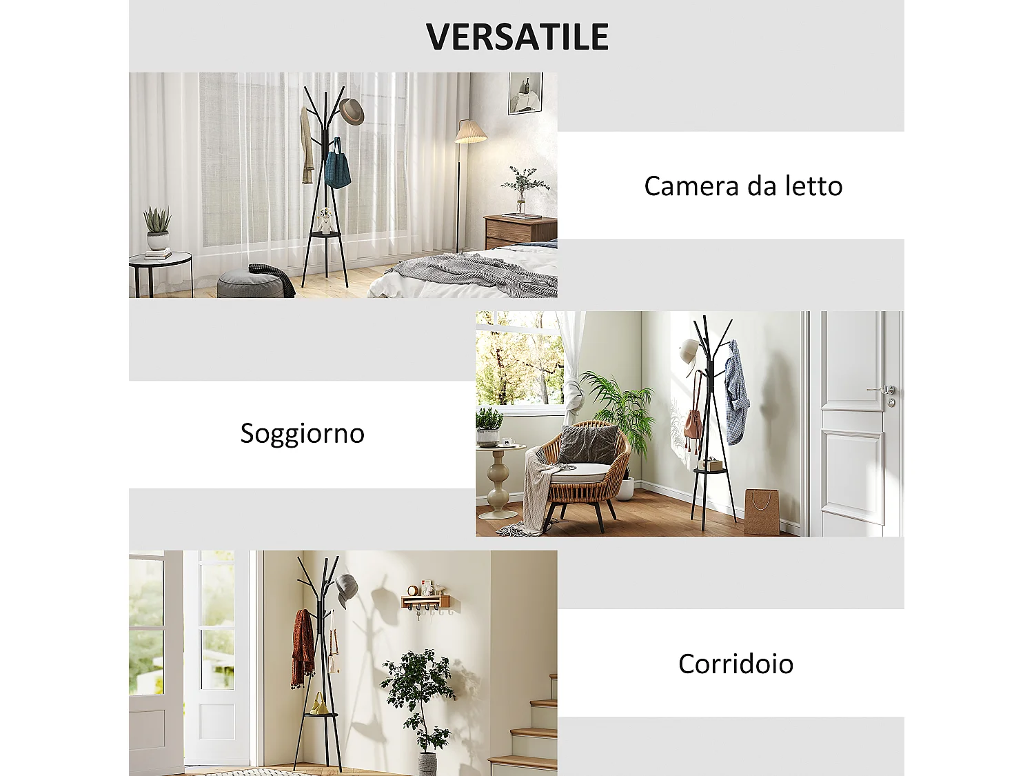 Appendiabiti attaccapanni da terra verticale moderno in metallo nero