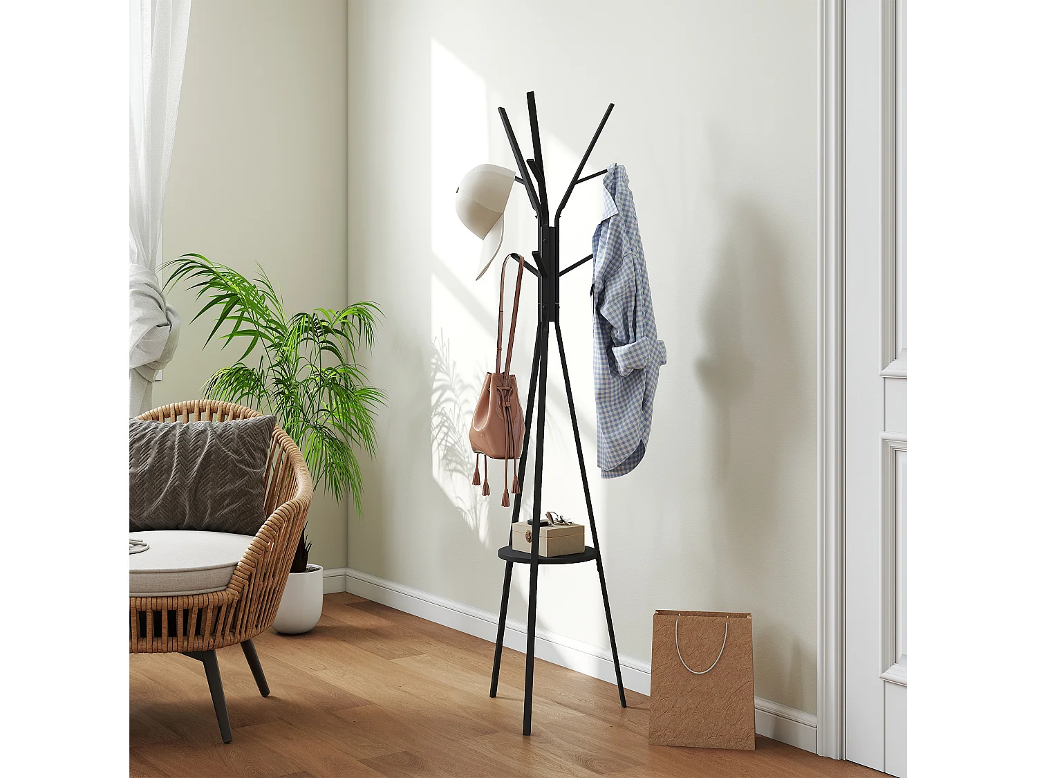 Appendiabiti attaccapanni da terra verticale moderno in metallo nero
