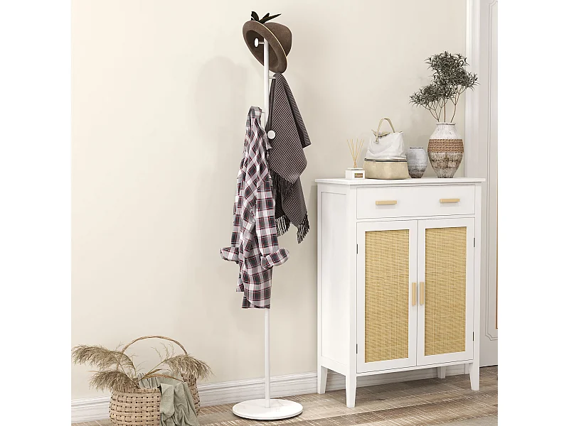 Appendiabiti da terra con 6 ganci in acciaio e base in ardesia bianco