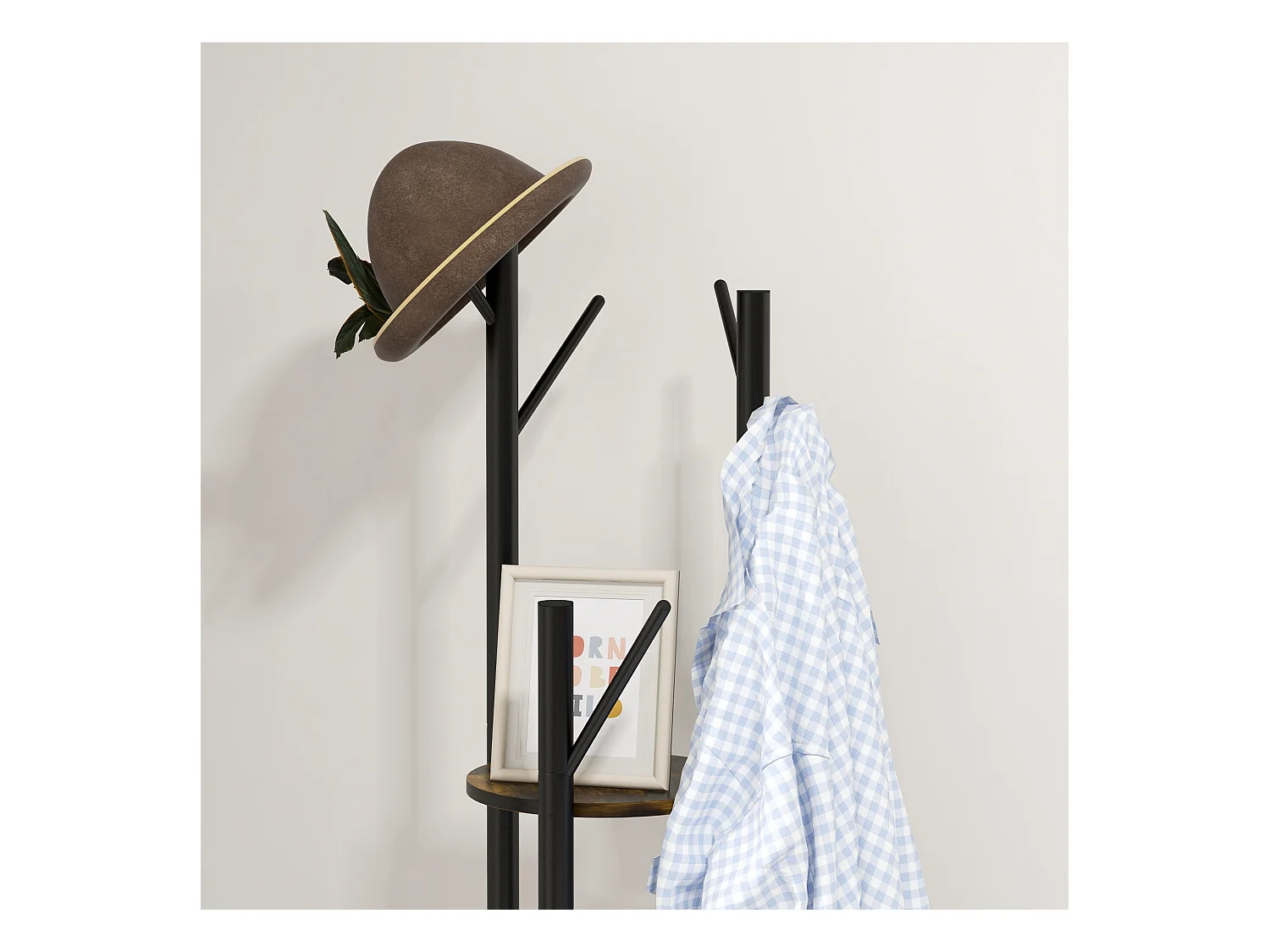 Appendiabiti da terra girevole 8 ganci e 4 mensole stile industriale