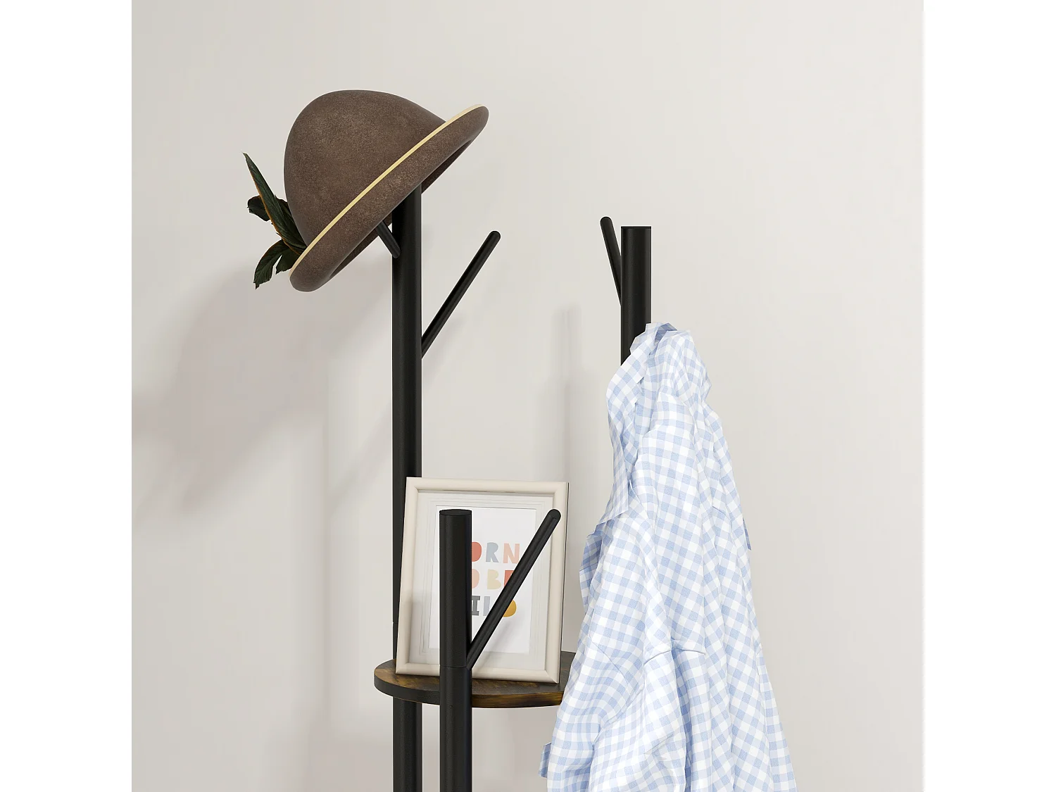 Appendiabiti da terra girevole 8 ganci e 4 mensole stile industriale